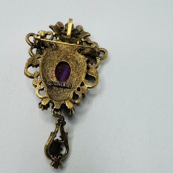 VTG Coventry Brooch Pin Pendant 1970s Foiled Glass Signed Cabochon Estate - Picture 3 of 5